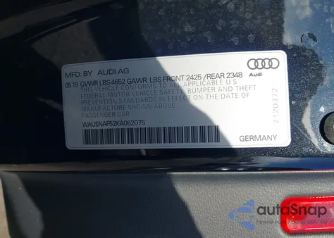 2019 Audi A5 45 Premium z USA, uszkodzony, nr VIN WAUSNAF52KA062075